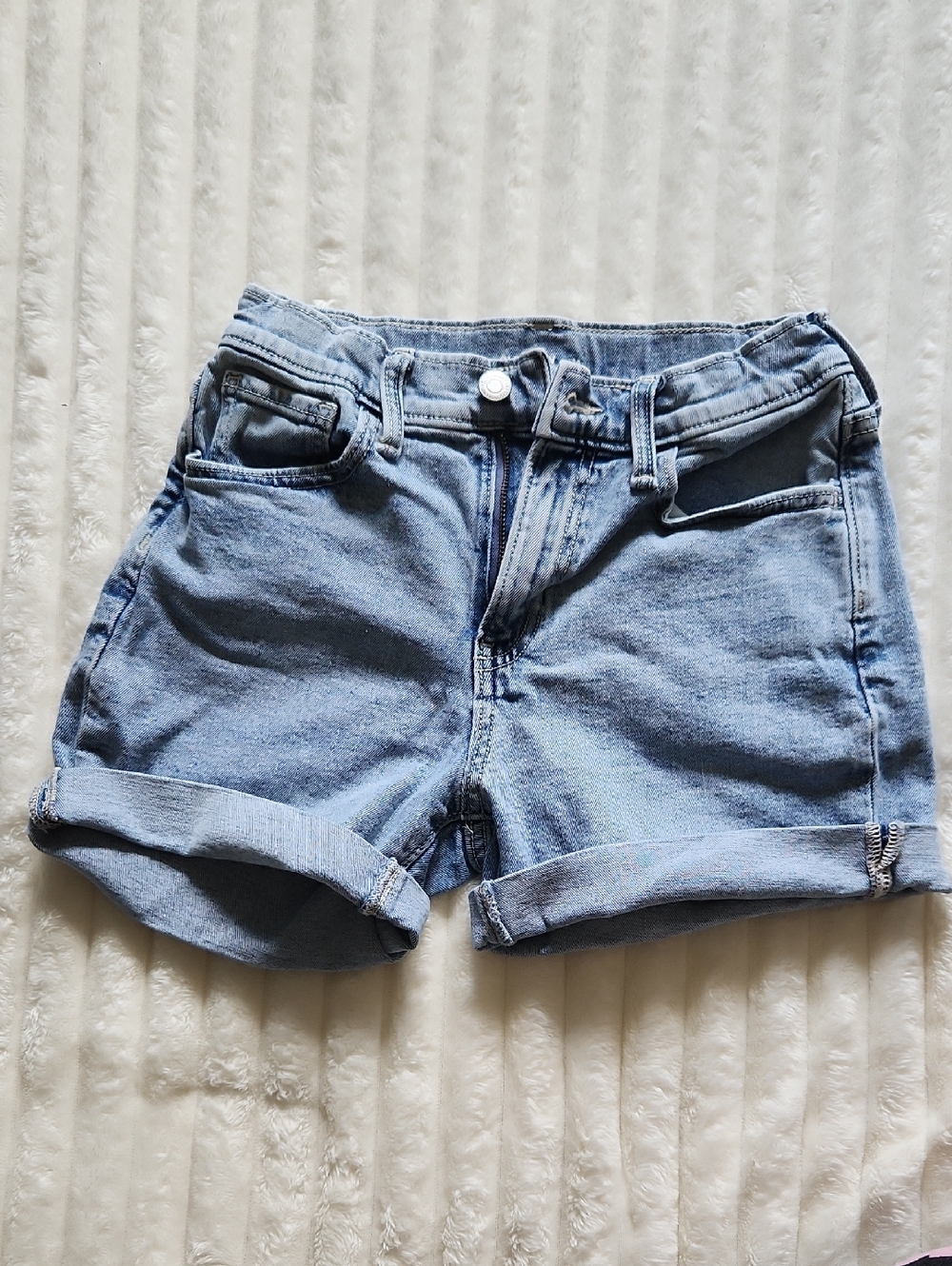 Light Wash Denim Roll-Cuff Girls Shorts